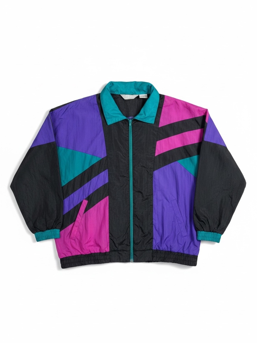 Blair Vintage 80s 90s Colourblock Jacket 3XL Black Purple Teal Magenta